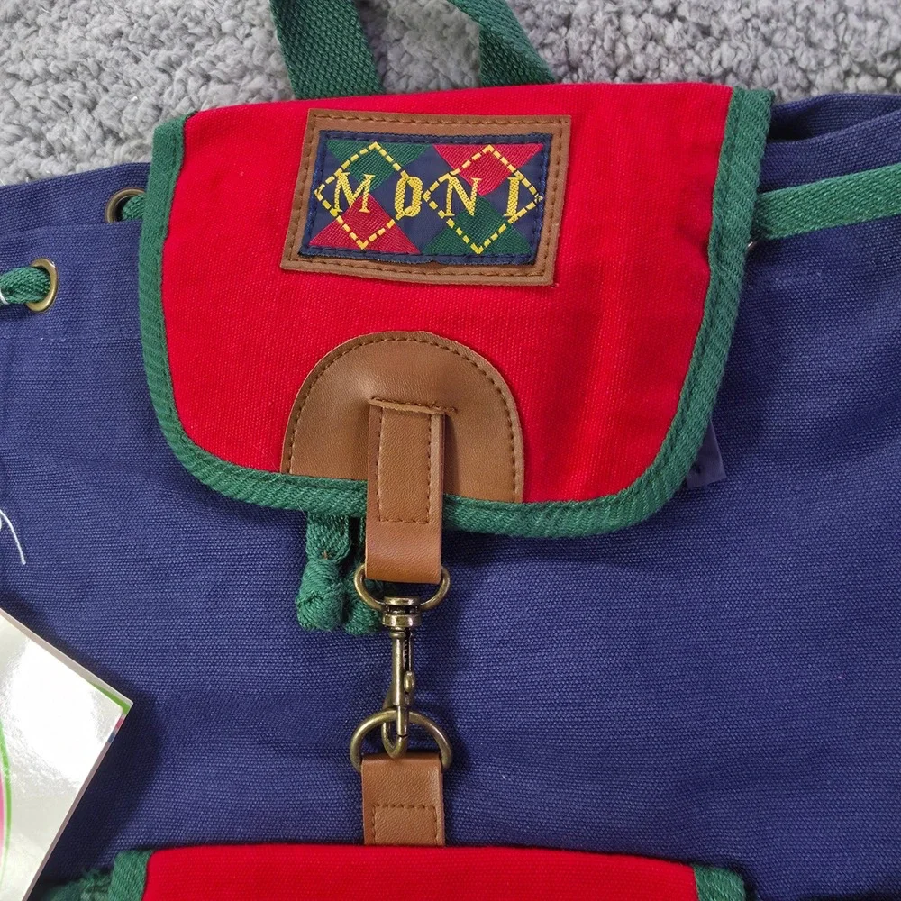 Moni Accessories Vintage Colorblock Canvas Backpack Navy Red Green NWT